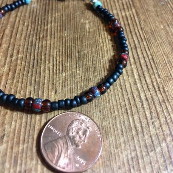 Men's 8 Inch Black Beaded Beach Bracelet, Handmade Men's Bracelet, Black - Picture 3 of 5